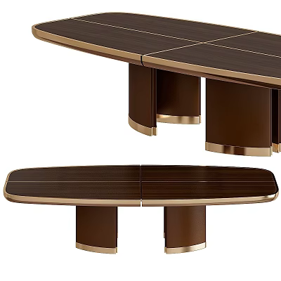 Modern Wooden Dining Table With Metallic Trimmed Legs And Smooth Polished Tabletop Design 3d model