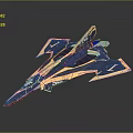 Blue And Yellow Fighter Jet Model With Intricate Patterns And Wing Design On Dark Background