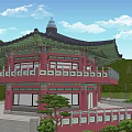 Traditional Ancient Architecture With Multi tiered Black Roof Red Walls And Stone Steps