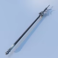 Exquisite Spear With Black Long Shaft Silver Metal Spearhead And Base On Light Blue Background