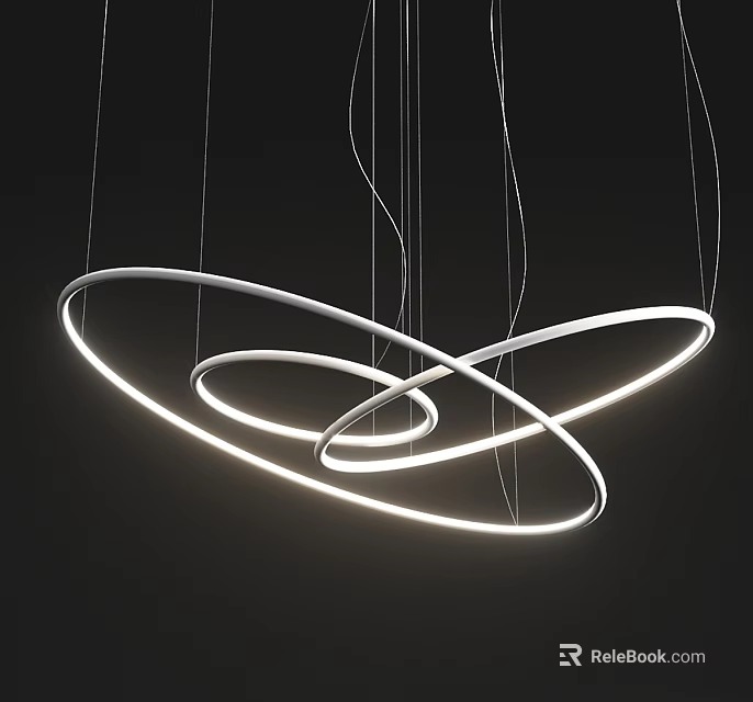 Modern Circular Chandelier with Intertwined LED Rings and Minimalist Hanging Design 3d model 