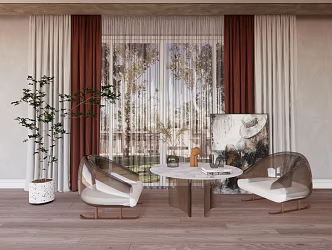 Modern Casual Table and Chair Combination Single Person Plastic Sofa Round Table Potted Curtain Vertical Curtain Sofa Hanging Picture 3d model