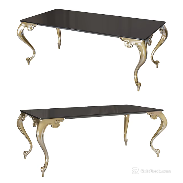 Elegant Coffee Table With Black Glass Top And Ornate Gold Carved Legs 3d model 