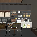Modern Café Interior With Bar Counter Coffee Machines Menu Boards Display Shelves And Seating Area