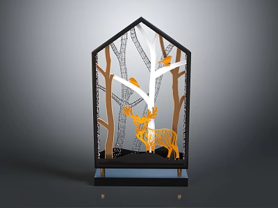 House Shaped Woodland Decorative Art Sculpture Featuring Trees Birds And Deer 3d model