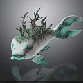 Artistic Spotted Fish with White Light Green Body and Decorative Plants on Head