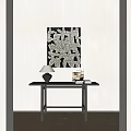 Modern Black Console Table with Table Lamp and Decorative Artwork in Minimalist Interior 3d model
