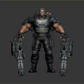 A Man In Tactical Combat Armor Holding Large Guns And Military Gear