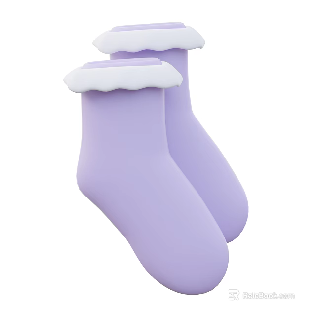 Soft Purple Socks With White Fluffy Trim And Cozy Warm Design 3d model 