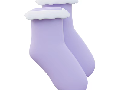 Soft Purple Socks With White Fluffy Trim And Cozy Warm Design 3d model