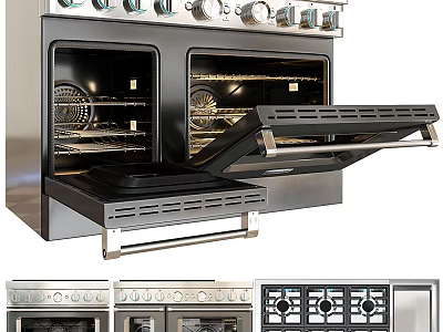 Stainless Steel Double Oven Kitchen Appliances With Open Doors And Various Styles 3d model
