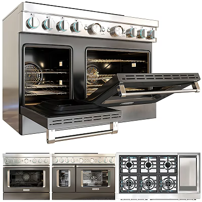 Stainless Steel Double Oven Kitchen Appliances With Open Doors And Various Styles 3d model