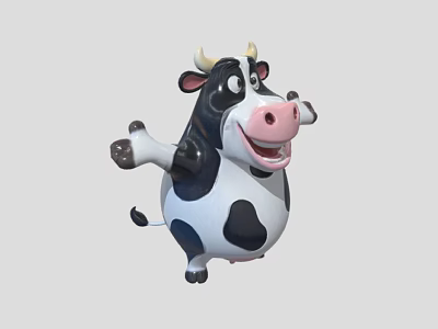 Cartoon Style Black And White Cow Sculpture With Yellow Horns Outstretched Arms And Cheerful Expression 3d model