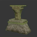 Ornamental Pedestal With Golden Intricate Carved Top And Marble Tiered Base Structure