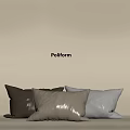 Poliform Decorative Pillows in Brown Beige and Light Gray Arranged Against Light Beige Wall