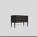 Elegant Black Console Cabinet With Golden Handles Legs And Wooden Drawers