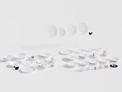 Complete White Dinnerware Set Including Plates Bowls Cups And Decorative Pieces 3d model
