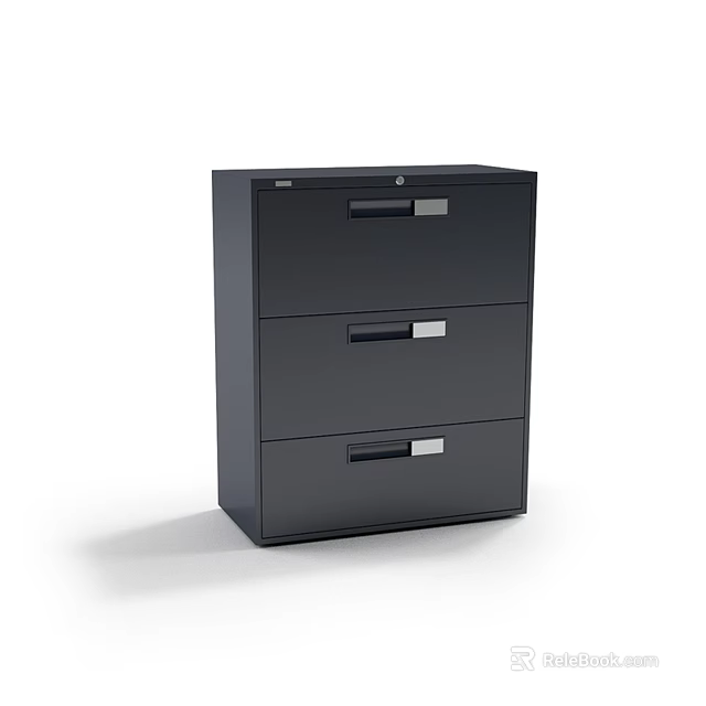 Modern Black Storage Cabinet With Three Drawers And Silver Handles 3d model 