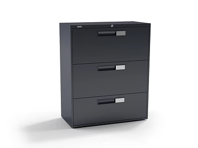 Modern Black Storage Cabinet With Three Drawers And Silver Handles 3d model