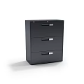 Modern Black Storage Cabinet With Three Drawers And Silver Handles