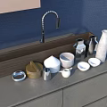 Modern Kitchen Cabinets With Gray Cabinetry Wooden Countertop Sink And Faucet