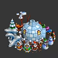 Festive Winter Scene with Igloo Snow Trees Snowmen Polar Bear and Characters