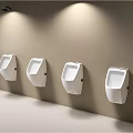 Modern White Urinals Mounted on Beige Wall in Public Restroom with Overhead Lighting