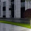 Contemporary Outdoor Lights Illuminate Modern Building Garden With Lawn And Trees