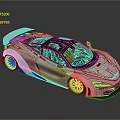 Modern White Sports Car With Streamlined Design Black Roof Golden Wheels And Rear Spoiler