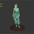 Game Movie Character With Red Hair White Top Black Belt Plaid Skirt And Striped Pants Boots