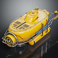 Yellow Underwater Submersible with Metal Frame Propeller Floats and Circular Hatch