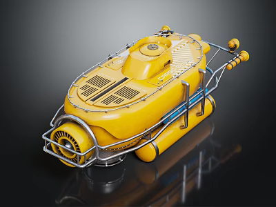Yellow Underwater Submersible with Metal Frame Propeller Floats and Circular Hatch 3d model
