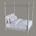 Simple Style Four Poster Double Bed With Headboard Design And Pillows Quilt