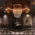 Luxurious KTV Lobby Interior With Crystal Chandelier Marble Floor And Decorative Wall