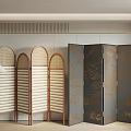 Classic Oriental Room Dividers With Wooden Frames And Intricate Gold Patterns