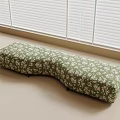 Curved Green Sofa Bench With White Floral Pattern By Window With Blinds 3d model