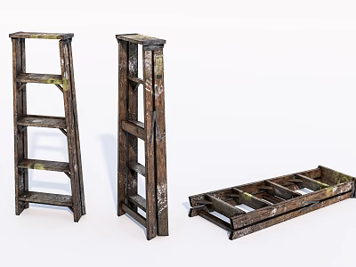 Three Vintage Wooden Shelves For Home Storage And Decorative 3d model