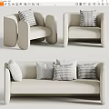 Modern Beige Multi Seater Sofa With Patterned And Solid Pillows For Living Room Interior 3d model