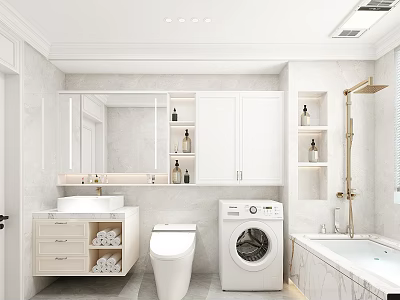 Modern Bathroom Interior Including Sink Toilet Washing Machine And Bathtub 3d model