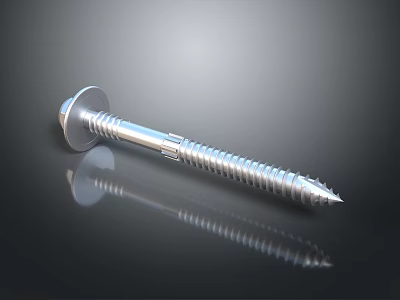 Metal Screw With Flat Head Threaded Shank And Sharp Tip On Reflective Surface 3d model