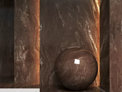 Brown Marble Sphere Component With Shiny Surface And Wall Background Design 3d model