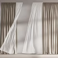 Elegant Beige Curtains With White Sheer Panels Natural Light And Decorative Figurine For Modern Interior