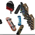 Colorful Skateboard Sports Equipment with Multiple Decks Display Rack Cap and Storage Bag