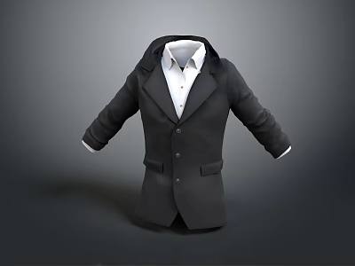 Black Hooded Coat with White Shirt Buttoned Front Pockets Modern Apparel Design 3d model