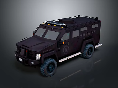 Black Sheriff Vehicle With Rugged Design Roof Lights Large Tires And Door Badge 3d model