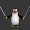 Cartoon Penguin Holding Two Knives Standing On Dark Surface With Happy Expression 3d model