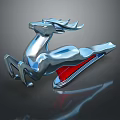 Silver Leaping Deer Emblem With Red Base On Reflective Dark Surface 3d model