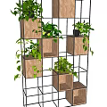 Decorative Garden Shelf With Multilayer Wooden Metal Frame And Green Plants Hanging Vines