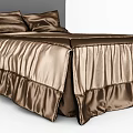 Elegant Double Bed With Gray Scalloped Headboard And Gold Silk Bedspread 3d model
