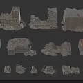 Damaged Building Models Featuring Ruined Urban Structures And Collapsed Architecture Details 3d model